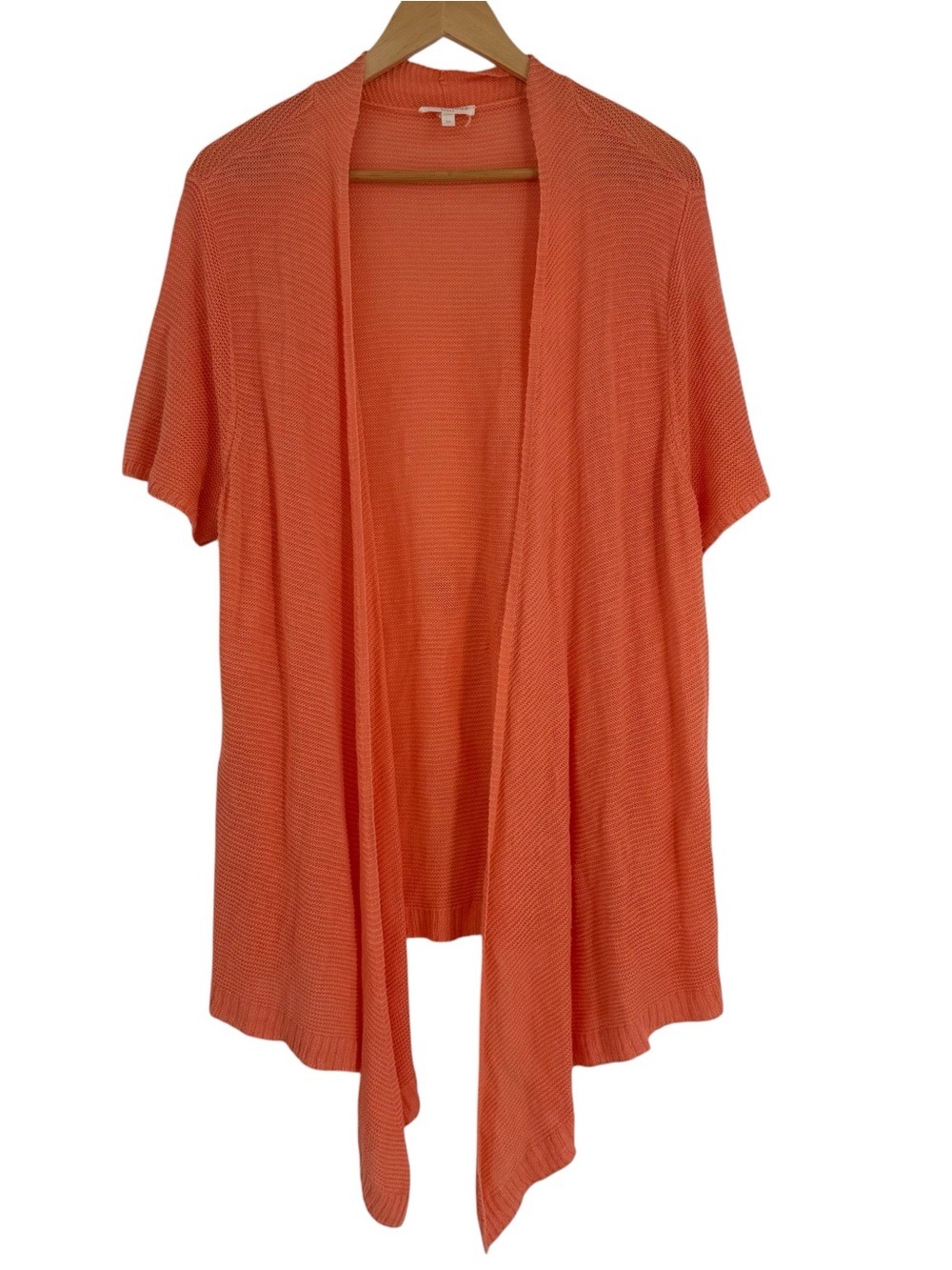 Eileen Fisher Womens Size 3X Linen Open Coral Cardigan Sweater Short Sleeves